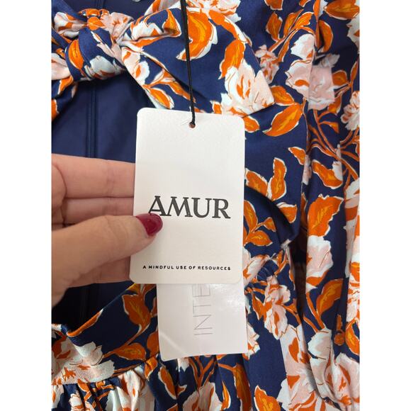 NWT Amur Medina Cutout Floral-Print Organic Stretch-Cotton Mini Dress Indigo - Picture 4 of 8